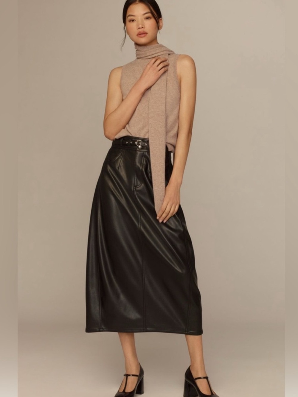 NWT Anthropologie Pilcro faux leather belted midi skirt